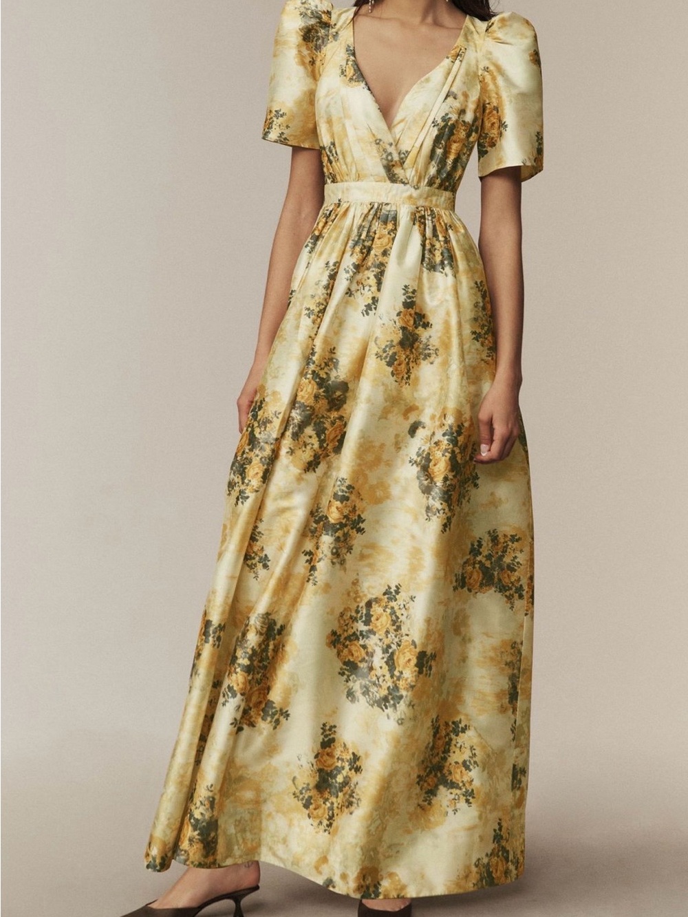 BHLDN Aurora Garden  Floral Print   Maxi Dress with Puff Sleeves
